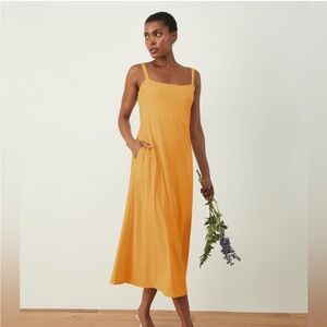 ADAY Sleeveless Square-Neck Midi Dress in Mustard Yellow